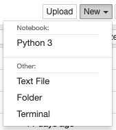 Menú New del dashboard de Jupyter Notebook