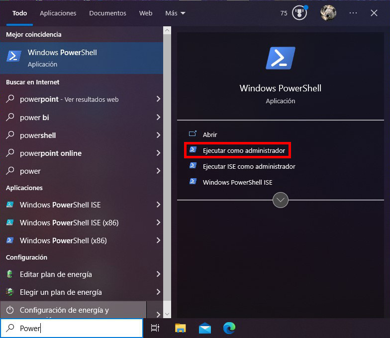 Ejecutar Windows PowerShell como administrador desde el menú de inicio