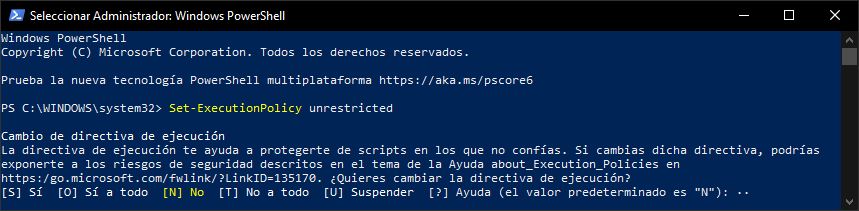 Permitir ejecución de scripts en PowerShell 